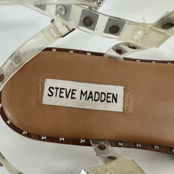 Steve Madden Travel Strappy Gladiator Studded Clear Silver Sandal Womens 8M - Picture 3 of 10